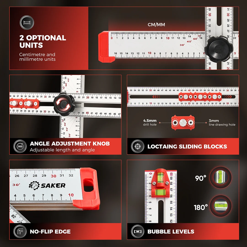 𝗜𝗺𝗽𝗲𝗿𝗶𝗮𝗹 𝗨𝗻𝗶𝘁𝘀 4-in-1 Drilling Positioning Ruler, Multi-Angle