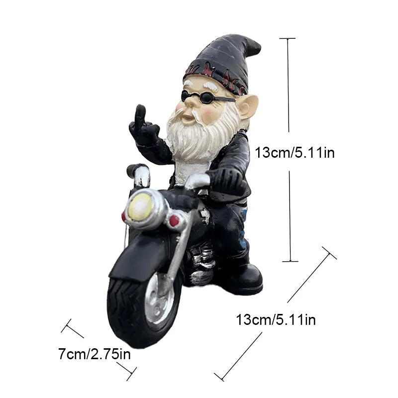 Middle Finger Dwarf Riding Motorcycle Funny Garden Gnome